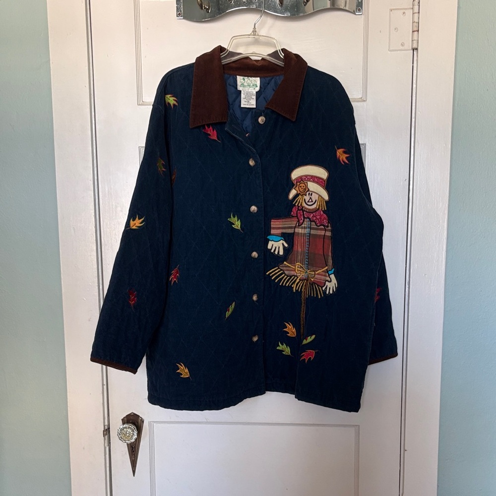 The Quacker Factory Women's Navy Quilted Jacket with Scarecrow Design Size 2X